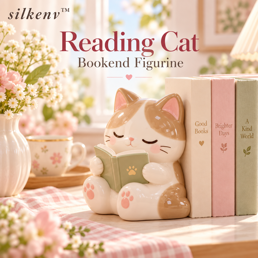 𝒔𝒊𝒍𝒌𝒆𝒏𝒗™ Reading Cat Bookend Figurine