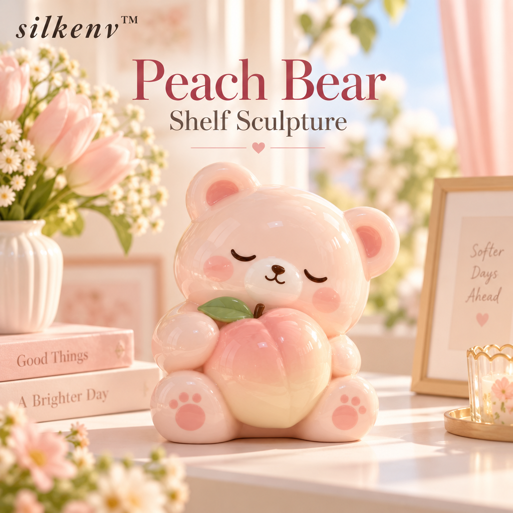 𝒔𝒊𝒍𝒌𝒆𝒏𝒗™ Peach Bear Shelf Sculpture