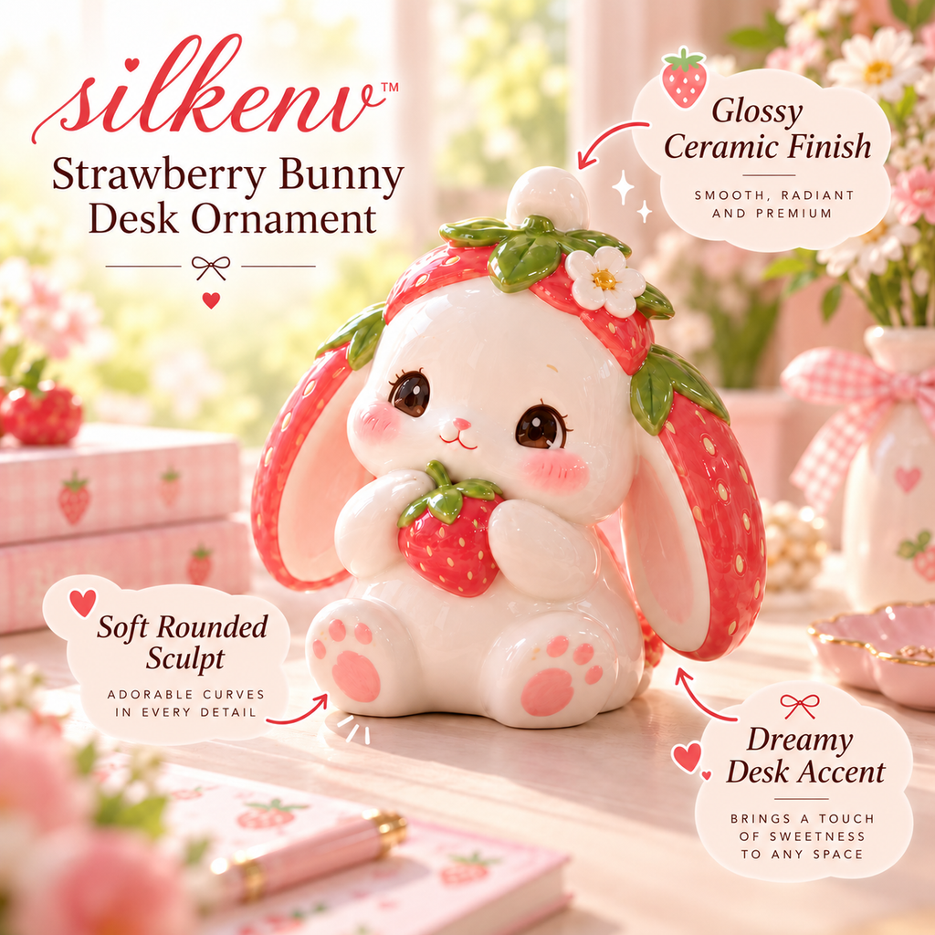 𝒔𝒊𝒍𝒌𝒆𝒏𝒗™ Strawberry Bunny Desk Ornament