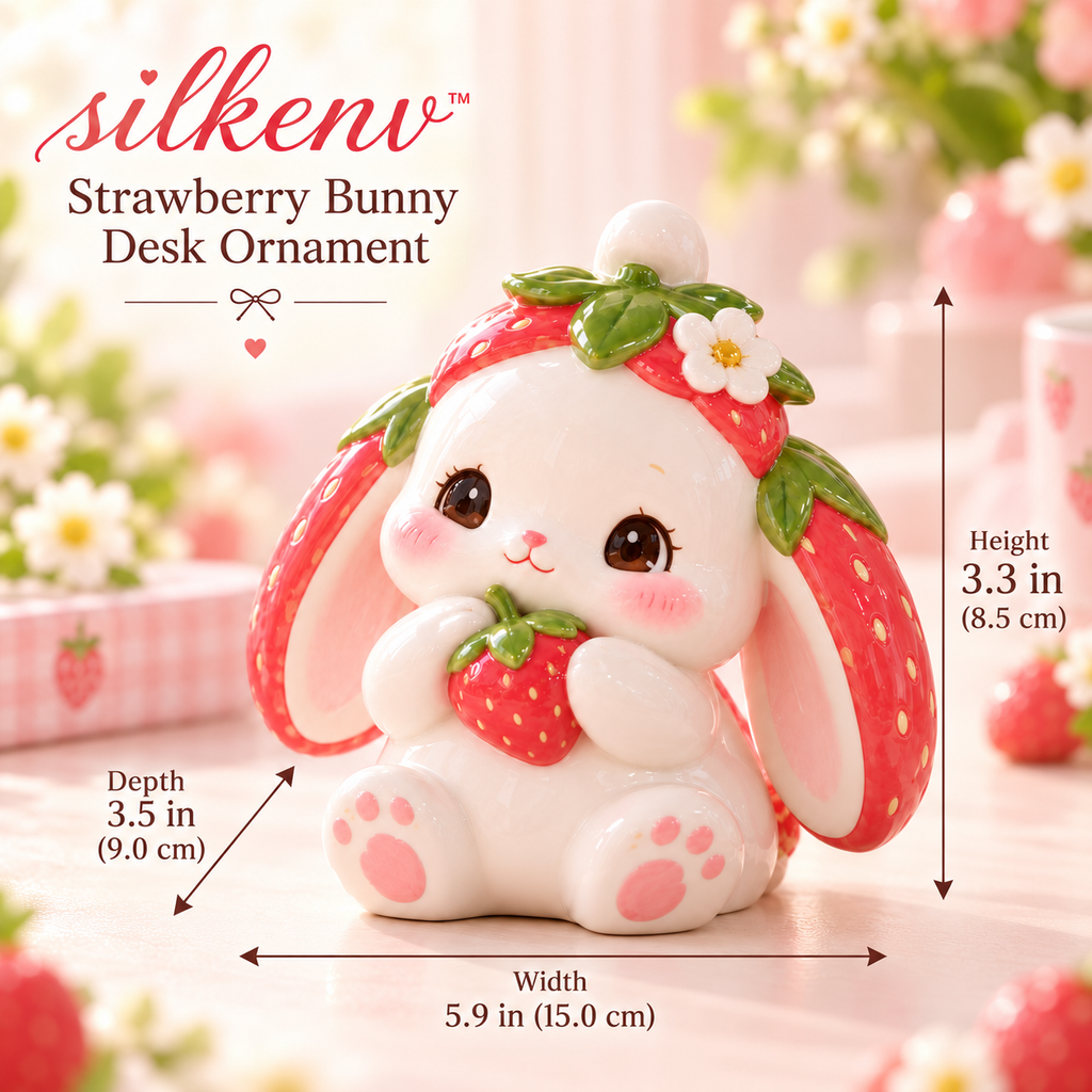 𝒔𝒊𝒍𝒌𝒆𝒏𝒗™ Strawberry Bunny Desk Ornament