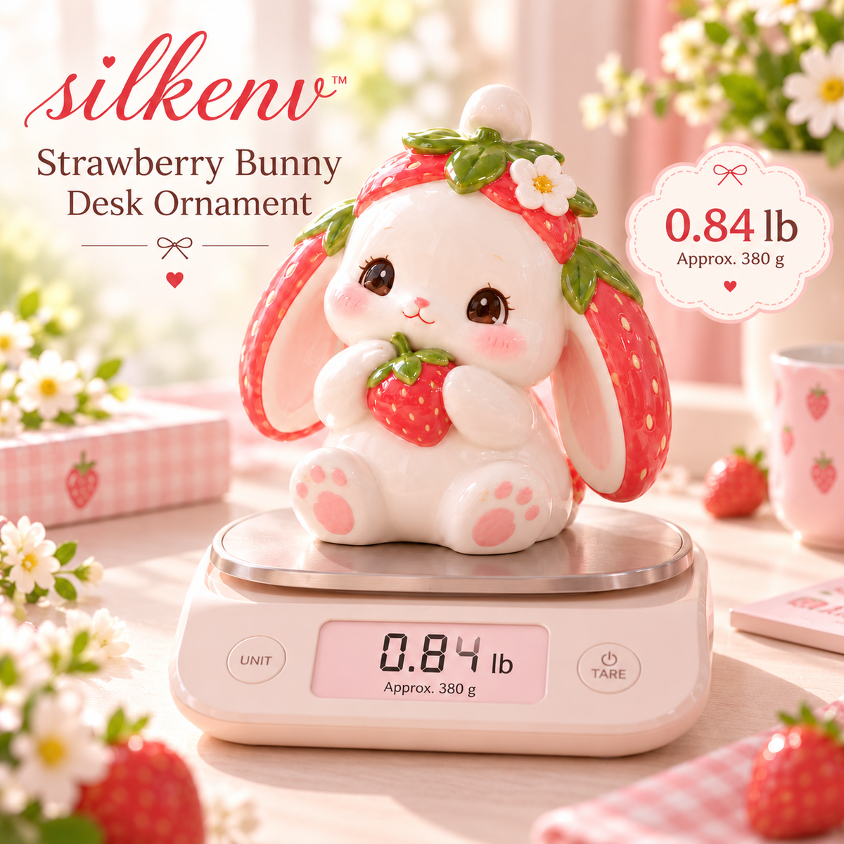 𝒔𝒊𝒍𝒌𝒆𝒏𝒗™ Strawberry Bunny Desk Ornament
