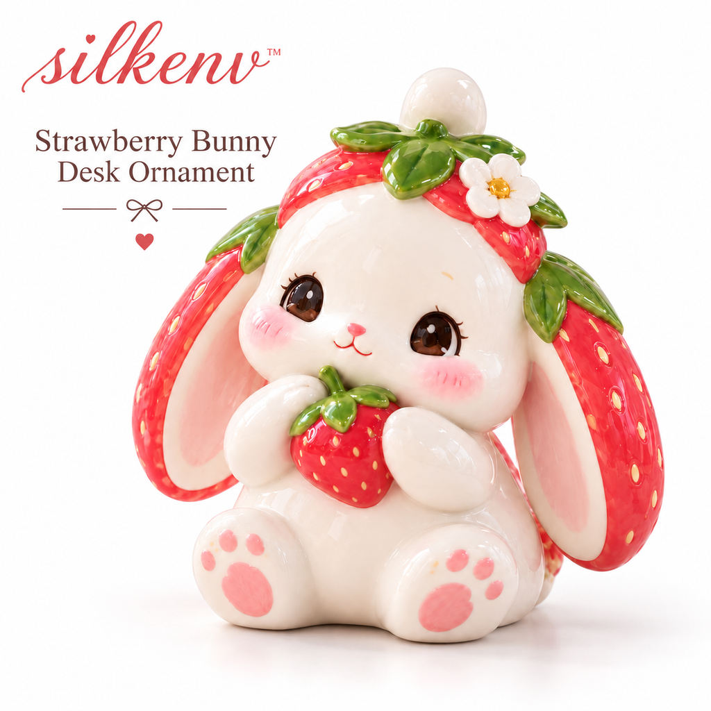 𝒔𝒊𝒍𝒌𝒆𝒏𝒗™ Strawberry Bunny Desk Ornament