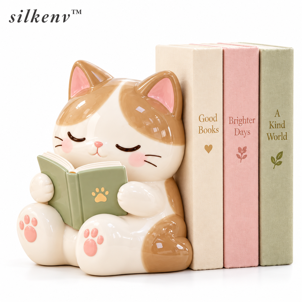 𝒔𝒊𝒍𝒌𝒆𝒏𝒗™ Reading Cat Bookend Figurine
