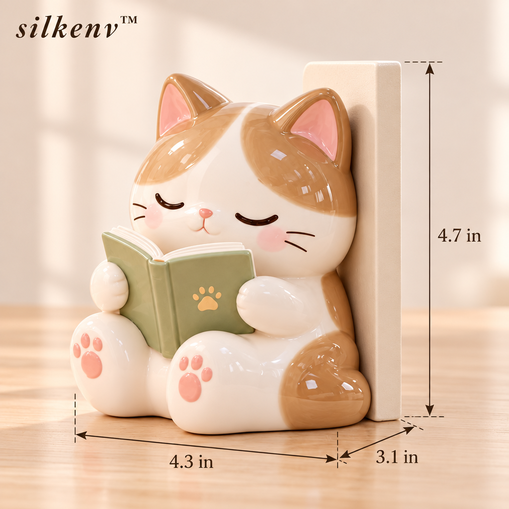 𝒔𝒊𝒍𝒌𝒆𝒏𝒗™ Reading Cat Bookend Figurine