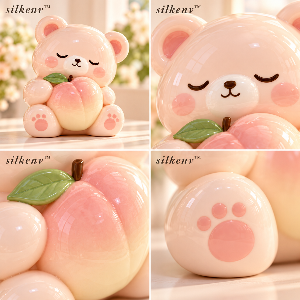 𝒔𝒊𝒍𝒌𝒆𝒏𝒗™ Peach Bear Shelf Sculpture