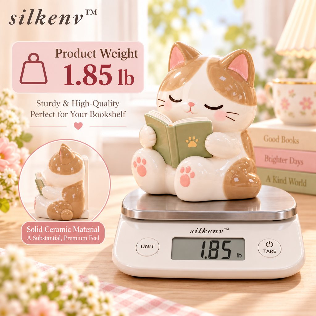 𝒔𝒊𝒍𝒌𝒆𝒏𝒗™ Reading Cat Bookend Figurine