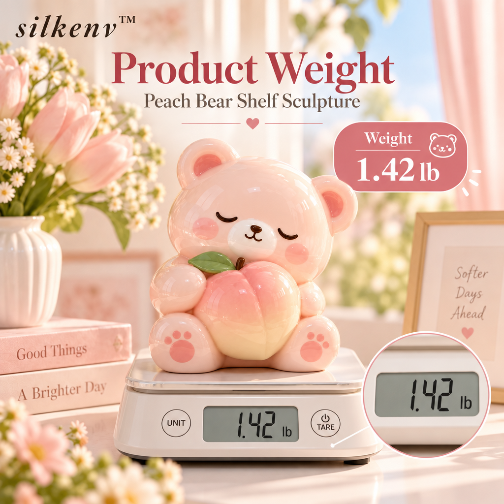 𝒔𝒊𝒍𝒌𝒆𝒏𝒗™ Peach Bear Shelf Sculpture