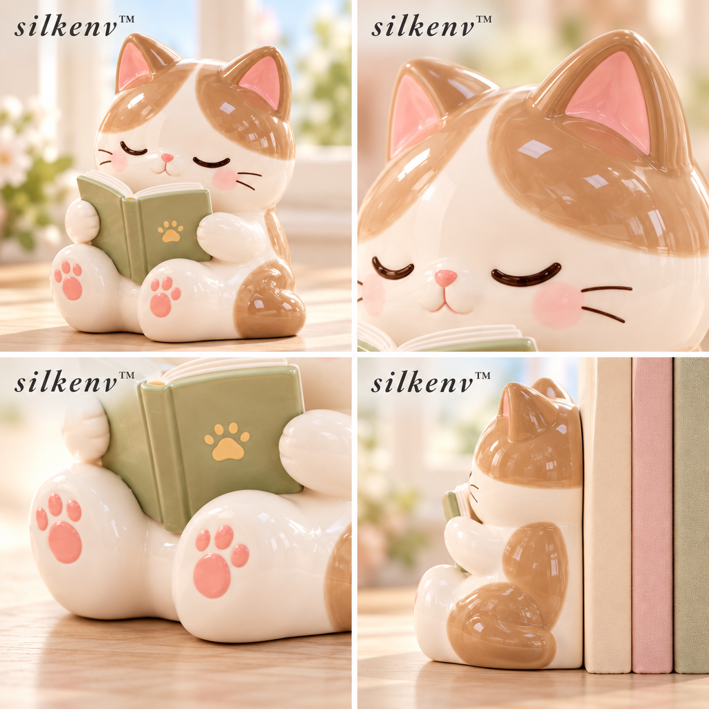 𝒔𝒊𝒍𝒌𝒆𝒏𝒗™ Reading Cat Bookend Figurine